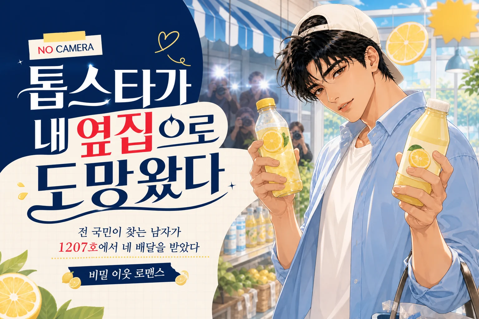 NO CAMERA, 톱스타가 내 옆집으로 도망왔다 — 전 국민이 찾는 남자가 1207호에서 내 배달을 받았다